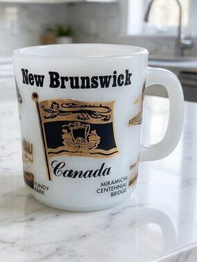 Vintage New Brunswick Canada Milk Glass Souvenir Mug – Iconic Canadian Travel